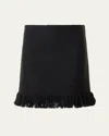 Akris Punto Boucle Tweed Fringed Mini Skirt In Black