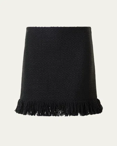 Akris Punto Boucle Tweed Fringed Mini Skirt In Black