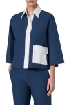 Akris Punto Colorblock Cotton Poplin Boxy Collared Blouse In Ink-cream