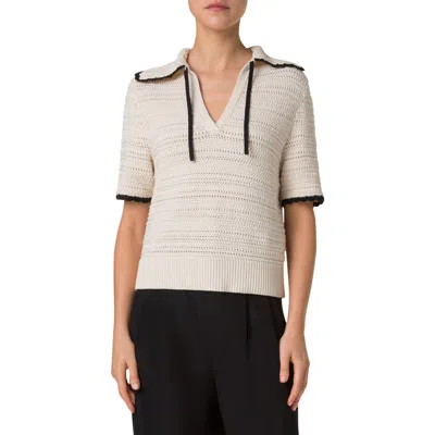 Akris Punto Boxy Cotton Crochet Sweater In Cashew-black