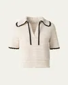 Akris Punto Boxy Knit Cotton Crochet Polo Top In Cashew-black