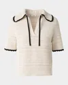 Akris Punto Boxy Knit Cotton Crochet Polo Top In Cashew-black