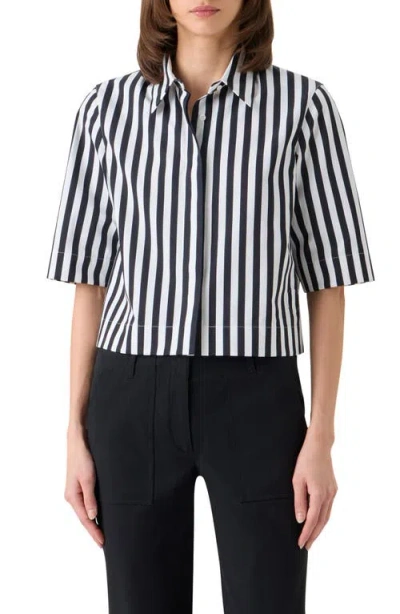 Akris Punto Boxy Kodak Stripe Short Sleeve Cotton Poplin Button-up Shirt In Pattern