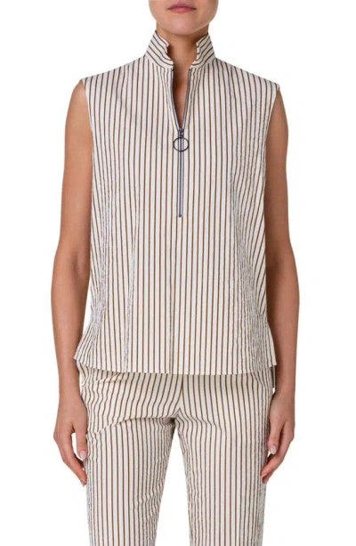 Akris Punto Cotton Seersucker Striped Blouse In Cream Black