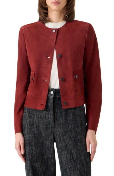 Akris Punto Single-breasted Suede Collarless Jacket In Brown