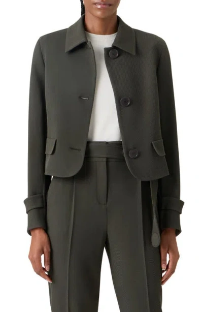 Akris Punto Boxy Wool Tricotine Jacket In Green