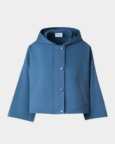 Akris Punto Bracelet-sleeve Cotton Gabardine Hooded Car Coat In Medium Blue