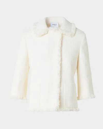 Akris Punto Bracelet-sleeve Fringed Boucle Tweed Jacket In White