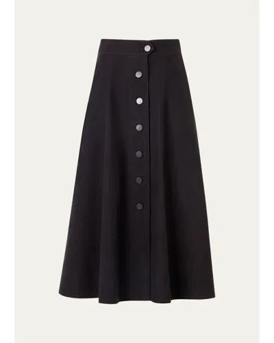 Akris Punto Button-front Cotton Denim Midi Skirt In Espresso