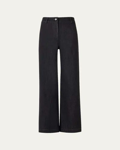 Akris Punto Caia High-stretch Denim Straight-leg Crop Pants In Black