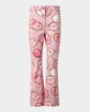 Akris Punto Cali Carnation-print Stretch Denim Kickflare Pants In Pale Pink - Multi