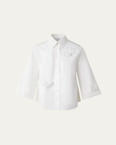 Akris Punto Carnation Applique Button-down Cotton Shirt In Cream