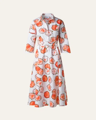 Akris Punto Carnation Print Belted Midi Dress In Orange-multi