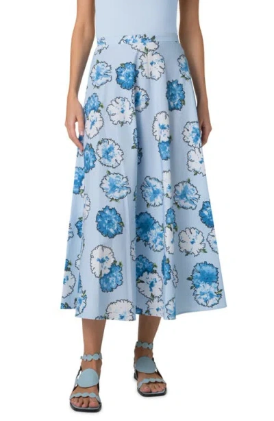 Akris Punto Carnation Print Cotton Poplin Midi Skirt In Sky-multi