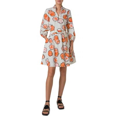 Akris Punto Carnation Print Cotton Poplin Shirtdress In Orange-multi