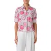 Akris Punto Carnation Print Stripe Short Sleeve Cotton Poplin Button-up Shirt In Cream-pale Pink