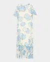 Akris Punto Carnation-print Viscose Georgette Short-sleeve Midi Dress In Sky-multi