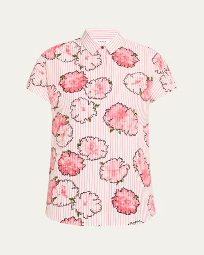 Akris Punto Carnation Striped Cap-sleeve Kimono Blouse In Cream- Pale Pink