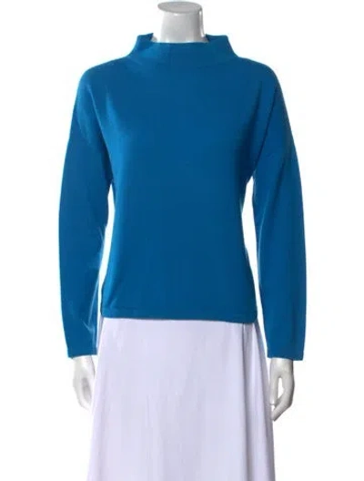 Pre-owned Akris Punto Cashmere Mock Neck Sweater In Blue