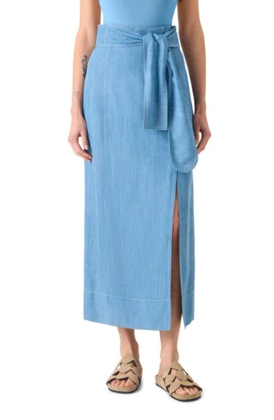 Akris Punto Chambray Faux Wrap Midi Skirt In Blue