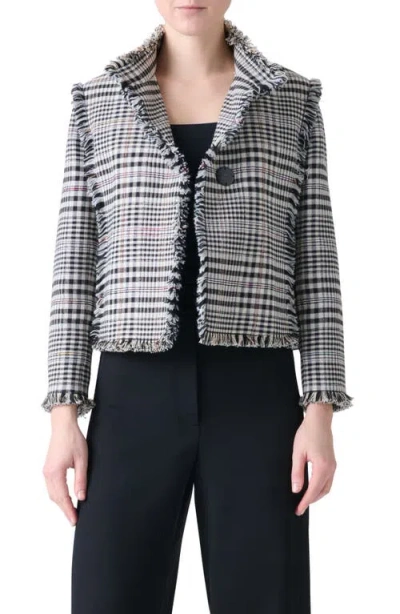 Akris Punto Check Fringe Trim Crop Jacket In Multi