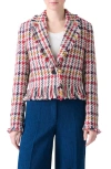 Akris Punto Cropped Checked Tweed Jacket With Maxi Fringe