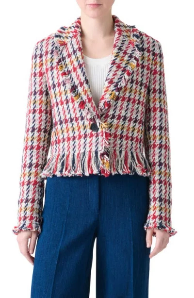 AKRIS PUNTO AKRIS PUNTO CHECK TWEED FRINGED CROP JACKET