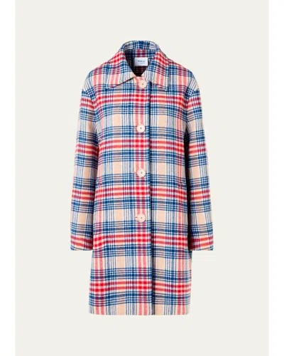 Akris Punto Check Wool Single-breasted Mid-length Coat In Cashew Multi