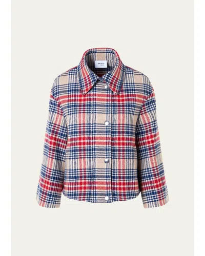 Akris Punto Check Wool Zip Short Jacket In Cashew Multi
