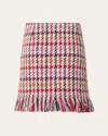 Akris Punto Checked Tweed Fringed Hem Short Skirt In Multi