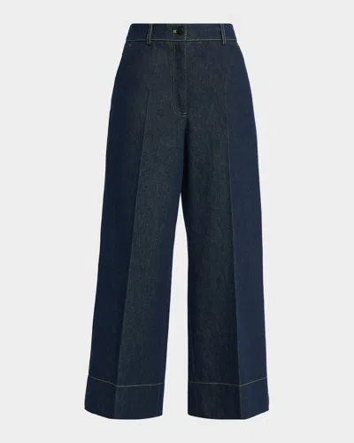 Akris Punto Chiara Changeant Denim Wide-leg Crop Pants In Blue