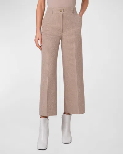 Akris Punto Chiara High-rise Cotton-blend Seersucker Wide-leg Ankle Pants In Toffee-cream