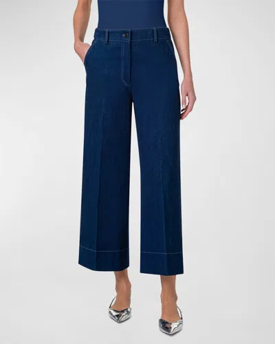 Akris Punto Chiara High-rise Wide-leg Ankle Denim Pants In Ink Denim