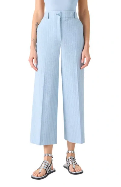Akris Punto Chiara High Waist Cotton Stretch Seersucker Crop Pants In Blue