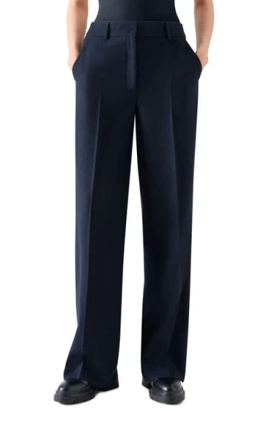 Akris Punto Chiaro Virgin Wool Blend Straight Leg Pants In Blue