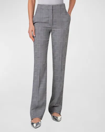 Akris Punto Chio Blurred Glencheck Wool Straight-leg Pants In Black-cream