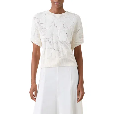 Akris Punto Chunky Ajour Short Sleeve Cotton Sweater In White