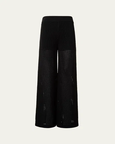 Akris Punto Chunky Cotton Crochet Knit Straight-leg Pants In Black