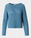 Akris Punto Chunky Cotton Mesh Boatneck Sweater In Medium Blue