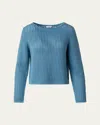 Akris Punto Chunky Cotton Mesh Boatneck Sweater In Medium Blue