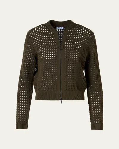 Akris Punto Chunky Cotton Mesh Zip Bomber Cardigan In Green