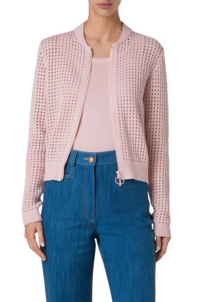 Akris Punto Chunky Dot Mesh Cardigan In Rose