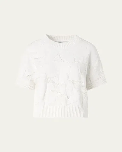 Akris Punto Chunky Flower Ajour Knit Short-sleeve Sweater In White
