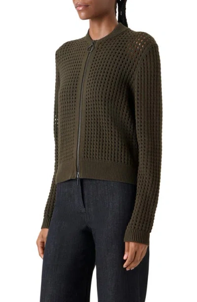 Akris Punto Chunky Open Stitch Zip Cardigan In Green