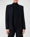 Akris Punto Double Breasted Open Front Tweed Jacket In Navy