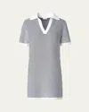 Akris Punto Chunky Tweed Knit Mini Polo Dress In Cream-black