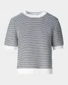 Akris Punto Chunky Tweed Knit Short-sleeve Crop Sweater In Black-cream