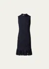 Akris Punto Chunky Tweed Sheath Dress With Fringed Hem In Navy