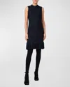 Akris Punto Chunky Tweed Sheath Dress With Fringed Hem In Navy