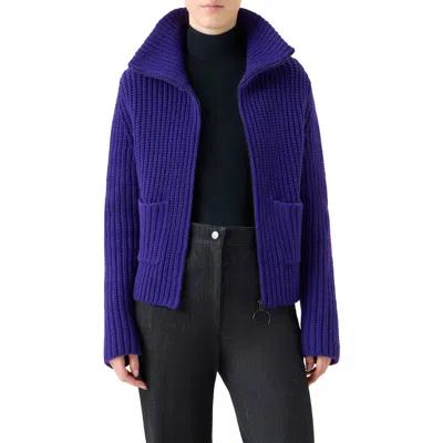 Akris Punto Chunky Virgin Wool & Cashmere Zip-up Cardigan In Purple